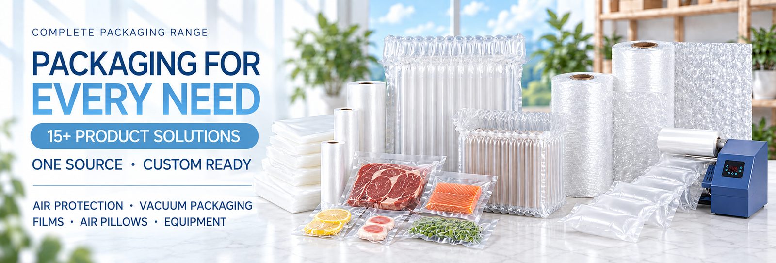 Packaging for every need — air column bags, vacuum bags, air cushion film, air pillows and live fish bags