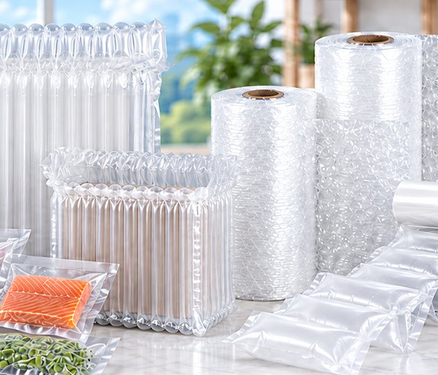 Air column packaging, air pillow film and bubble film product range